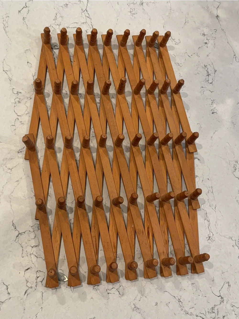 Vintage Extra Large Wooden Accordion 49 Peg Rack Wall Mount Expandable